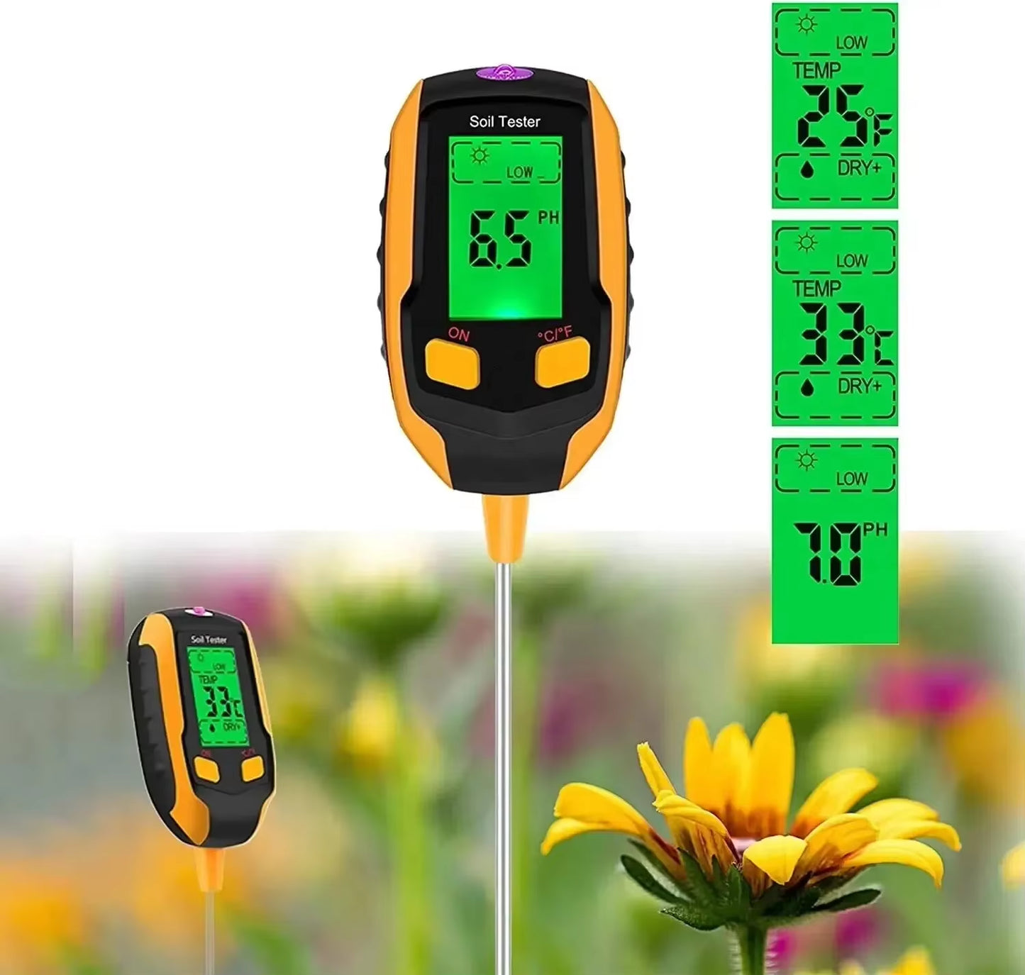 SmartGrow 4-in-1 Digital Soil Meter – Moisture, pH, Temperature & Sunlight Intensity for Perfect Plant Care