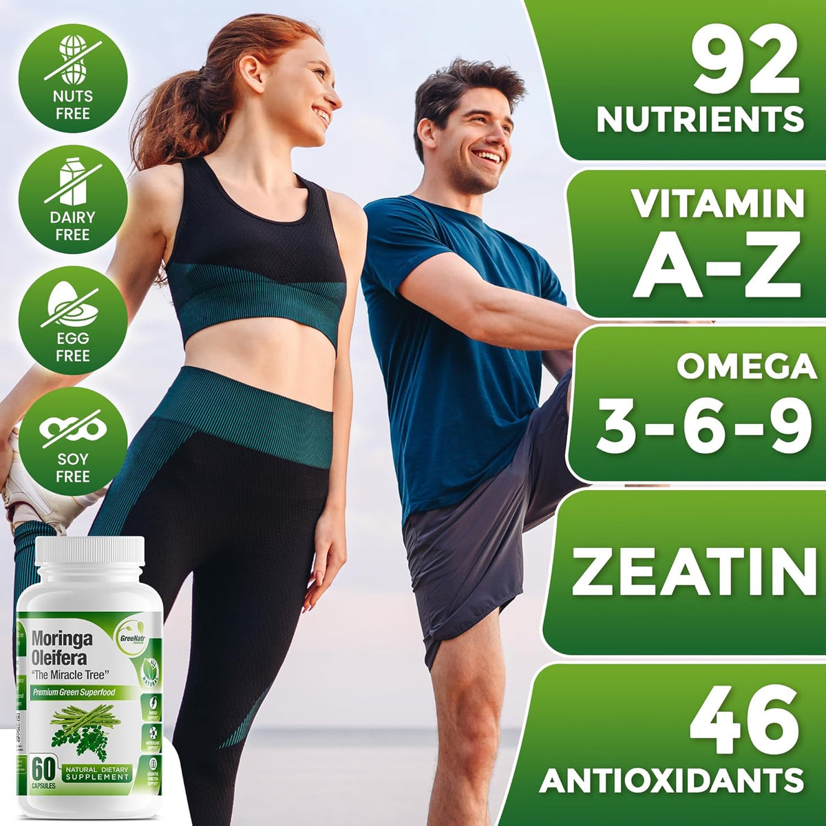 Pure Moringa Oleifera Leaf Extract Capsules, 1000 Mg per Serving. Gluten Free, NON GMO, Vegan Antioxidant Capsules. Natural Energy, Mood, Memory and Focus Enhancer. Premium Green Superfood (Pack of 3)